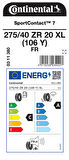 CONTİNENTAL 275/40ZR20 106Y XL FR SC7 YAZ LASTİĞİ ÜRETİM YILI:2023