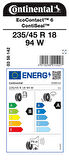 CONTİNENTAL 235/45R18 94W EC6 CS YAZ LASTİGİ ÜRETİM YILI:2025