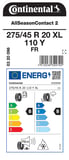 CONTİNENTAL 275/45R20 110Y XL FR ASC 2 DÖRT MEVSİM LASTİGİ ÜRETİM YILI:2026