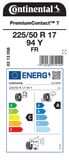CONTİNENTAL 225/50R17 94Y FR PC7 YAZ LASTİGİ ÜRETİM YILI:2026