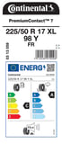 CONTİNENTAL 225/50R17 98Y XL FR PC7 YAZ LASTİGİ ÜRETİM YILI:2026