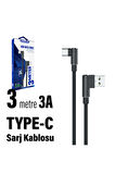 3 Metre Type-C Şarj Kablosu 3M 3 Amper Hızlı USB - TYPE C