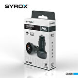 Syrox SC30B Araç Çakmaklık Şarj Aleti PD30W, 3.1Amper LCD Ekran + Auris CB46 Type-C To Type-C USB Kablo 25W 200Cm