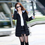 Kışlık Kapüşonlu Uzun Kadın Şişme Mont