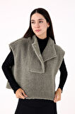 Scorp Chic Casual Kadın Peluş Yelek Yeşil