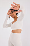 Scorp Eclipse Kadın Spor Uzun Kollu Crop Sweatshirt Bej