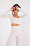 Scorp Eclipse Kadın Spor Uzun Kollu Crop Sweatshirt Bej