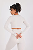 Scorp Eclipse Kadın Spor Uzun Kollu Crop Sweatshirt Bej
