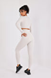 Scorp Eclipse Kadın Spor Uzun Kollu Crop Sweatshirt Bej