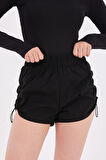 Scorp Nova Kadın Paçaları Büzgülü Spor Şort Siyah