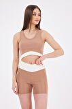 Scorp Sense Kadın Spor Büstiyer Kısa Biker Tayt Takımı Bej