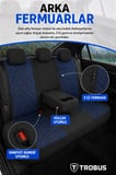 Opel Crossland 2017 ve Sonrası Araca Uyumlu Koton Kumaş Kapitone Bel Destekli Koltuk Kılıfı SoftCotton Serisi Mavi