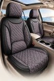 Peugeot 301 2012 ve Sonrası Araca Uyumlu Koton Kumaş Kapitone Bel Destekli Koltuk Kılıfı SoftCotton Serisi Siyah Füme Mürdüm Dokulu