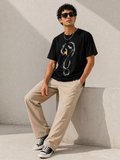 Erkek Kuğu Figürlü Soru İşareti Baskılı Tişört Kısa Kol T-Shirt - Siyah