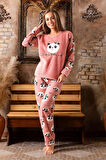 Lukitus Panda Desen Peluş Polar Kadın Pijama Takımı