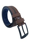 Kahverengi Suni Deri Ortası Sarı Dikişli Model 4.5 cm.lik Unisex Spor Kemer - 4509-10