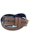 Kahverengi Suni Deri Ortası Sarı Dikişli Model 4.5 cm.lik Unisex Spor Kemer - 4509-10
