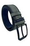 Haki Yeşil Süet Suni Deri Dikişli Model 4.5 cm.lik Unisex Spor Kemer - 4510-10
