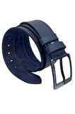 Lacivert Suni Deri Mavi Dikişli Model 4.5 Cm.lik Unisex Spor Kemer - 4547