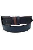 Siyah Suni Deri Kahverengi Dikişli 3 Köprülü 4 cm.lik Unisex Spor Kemer - 7000-109