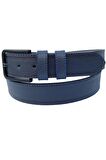 Lacivert Suni Deri Mavi Dikişli Model 4 cm.lik Unisex Spor Kemer - 9047