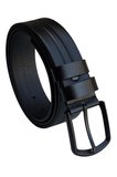 Siyah Hakiki Deri Ortası Şerit Desenli Model 4 cm. Genişlikli Spor Kemer  // 400-42