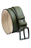Haki Yeşil Suni Deri Dikişli 4 cm.lik Klasik Kemer - 7400-810