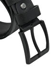 Siyah Hakiki Deri Ortası Hasır Desenli Model 4.5 cm. Genişlikli Spor Kemer - 500-33