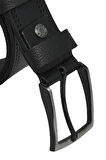 Siyah Hakiki Deri Desenli Çift Dikişli Model 4 cm. Genişlikli Spor Kemer  - 400-28