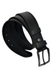 Siyah Hakiki Deri Desenli Çift Dikişli Model 4 cm. Genişlikli Spor Kemer  - 400-28