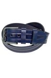 Lacivert Hakiki Deri Desenli Model 4.5 cm.lik Spor Kot Kemer - 505-61