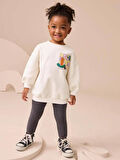 Kız Çocuk Pamuklu Beyaz Renkli Sırt Baskılı Sweatshirt Tayt Alt-Üst Takım