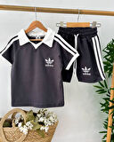 Adidas Yazı Detaylı Polo Yaka Tshirt ve Şort Alt Üst Erkek Çocuk Takım 