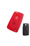 Peugeot 207 307 Partner Uyumlu 2 Tuşlu Silikon Anahtar Koruma Kılıfı Kırmızı Renk