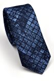 Mavi Lacivert Küp Desenli Dokuma Kumaş Mendilli Slim Fit Kravat // SDK230909