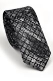 Gri Siyah Küp Desenli Dokuma Kumaş Mendilli Slim Fit Kravat // SDK230910