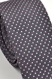 Pembe Noktalı Puantiye Desenli Gri Dokuma Kumaş Mendilli Slim Fit Kravat // SDK230914