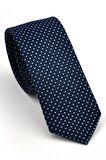 Mavi Noktalı Puantiye Desenli Lacivert Dokuma Kumaş Mendilli Slim Fit Kravat // SDK230915
