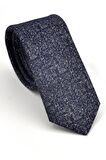 Füme Gri Kırcıl Desenli Lacivert Dokuma Kumaş Mendilli Slim Fit Kravat // SDK230917