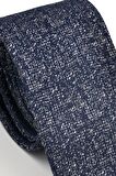 Füme Gri Kırcıl Desenli Lacivert Dokuma Kumaş Mendilli Slim Fit Kravat // SDK230917