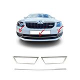 Skoda Octavıa  A7 Sis Far Çerçevesi ve Ön Tampon Çıtası  3 Parça 2015 >   Paslanmaz Çelik