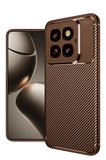 Newface Xiaomi Mi 14T Pro Kılıf Auto Focus Karbon Kapak - Kahverengi