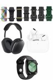 Karler Bass K32 Kombo 7 Adet Kordon Akıllı Saat Airpods Kulaklık Kafa Üstü Kablosuz Kulaklık Set - S