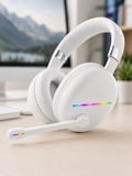 RGB Işıklı Mikrofonlu Bluetooth Kulaklık Beyaz Over-Ear Tasarım Type-C Şarjlı