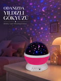 Pembe Döner Yıldız Projektörü USB ve Pilli Kullanımlı Gece Lambası