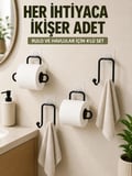Yapışkanlı Banyo Düzenleme Seti 2 Rulo Tutucu 2 Havlu Askılığı 4 Parça