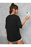 MoonLife Kadın Kırmızı Yüz Baskı Detaylı Oversize T-shirt kırmızırenklileryüzdetaylı