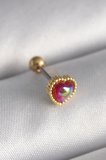 316L Çelik Gold Renk Kırmızı Mineli Kalp Tragus Piercing TJ-PR1266