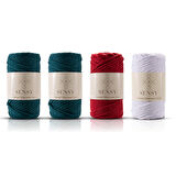 SENSY Premium Taranan Makrome Makrame Hobi İpi 4lü Set 2 Yeşil - Kırmızı - Beyaz
