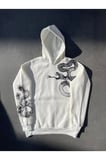 Kadın Uzun Kol Kapşonlu Baskılı SweatShirt - Beyaz